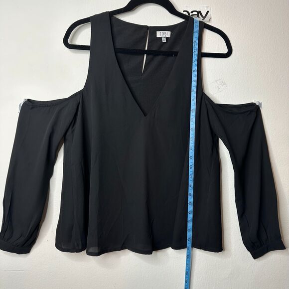 Tobi Black Cold Shoulder Long Sleeve Flowy V-Neck Keyhole Back Blouse M - Picture 10 of 15